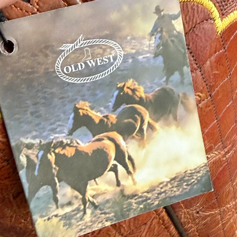 NWT Old West CW2522Y Brown Orange Leather Youth Cowboy Boots Sz 6‎ Fits Wmns 8